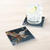 Red Gold Winged Lion/Dragon in Starry Night Skies Glass Coaster