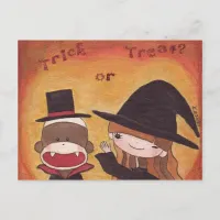 Sock Monkey Trick or Treat? Postcard