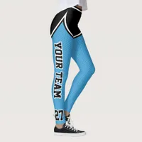 Sports Team Name Number Black Lt Blue Dot Shorts Leggings