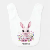 Cute Bunny Pink Flowers with Easter Egg Baby Bib