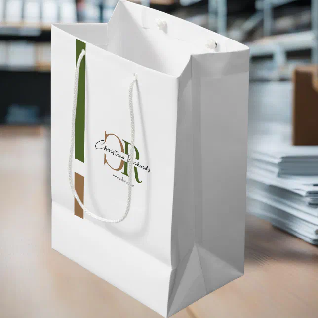 Simple Modern Olive Green Gold Monogram Medium Gift Bag