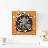 Whimsical Halloween scarecrow at dusk Square Wall Clock