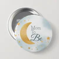 Mom to Be Blue Over the Moon Baby Shower Button