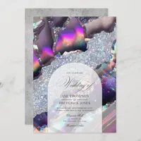 Glam Faux Holographic Agate Marble Geode Wedding Invitation