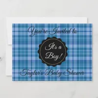 Blue Plaid Its a Boy Baby Shower Invitation