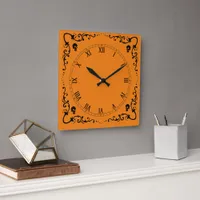 Halloween Orange & Black Magic Border  Square Wall Clock