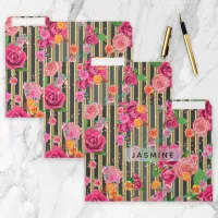 Fancy Stylish Chic Roses On Gold and Black Stripes File Folder