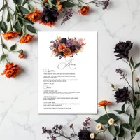 Burnt Orange, Dark Purple and Black Floral Wedding Menu