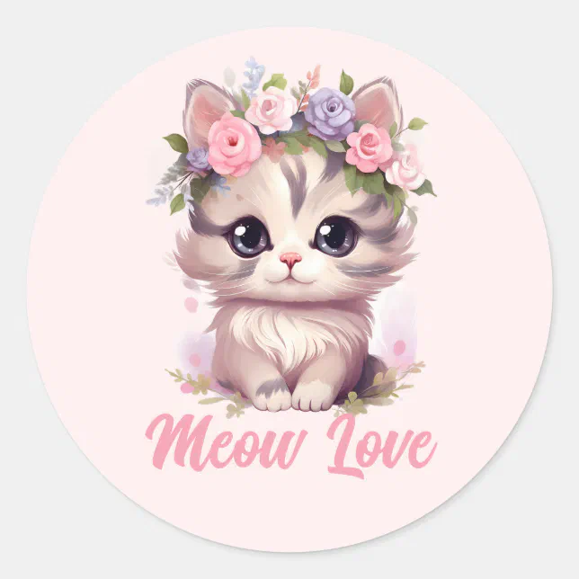 Floral Cat Classic Round Sticker