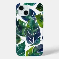 Green and Blue Foliage Philodendron Botanical   iPhone 15 Case