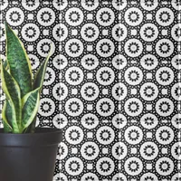 Black White and Grey Mosaic Boho Geometric Pattern Ceramic Tile
