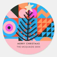 Colorful Christmas Trees Modern Geometric  Classic Round Sticker