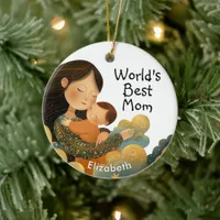 Cute Illustration of Mother & Child | Mother's Day Ceramic Ornament