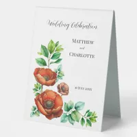 Sublime Watercolor Red Poppies in Vintage Style Table Tent Sign