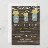 Barnwood mason jars yellow flowers save the date