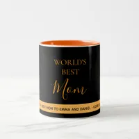 Mother text black kids names Two-Tone coffee mug