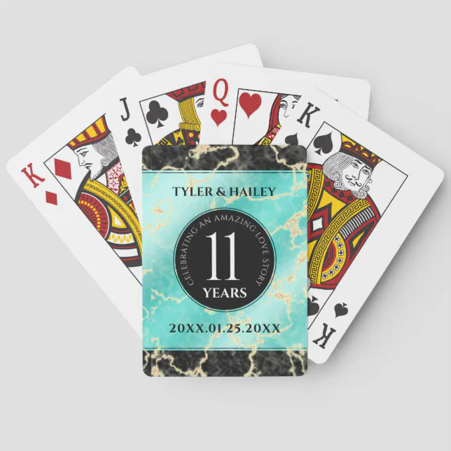 Elegant 11th Turquoise Wedding Anniversary Poker Cards