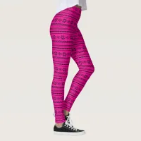 Winter Hot Pink and Black Nordic Snowflake Leggings