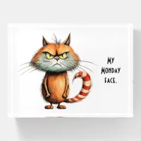 Unhappy Orange Cartoon Cat My Monday Face Paperweight