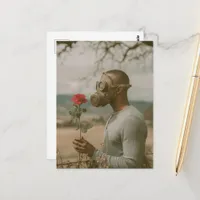 Vintage man in a Gas Mask Red Rose apocalyptic Postcard