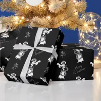 Vintage Xmas elegant shopping girl white black Wrapping Paper