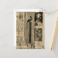 Sepia Pelican mixed media collage Postcard
