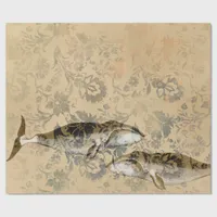 Vintage Iridescent Grunge Nautical Whale Wrapping Paper