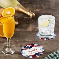 Birthday patriotic USA red white blue flag Round Paper Coaster