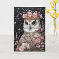 Beautiful Owl in a Crown all occasions pink flower Card