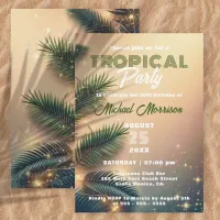 Dreamy Sparkly Palm Leaves Tropical Birthday Party Invitation