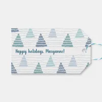 Christmas trees forest with subtle beads garlands gift tags