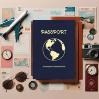 Retro Passport themed Birthday Party Invitation