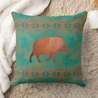 Southwest Javelina Daddy Copper Teal Pattern 20in Throw Pillow