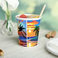 Pretty Tropical Palm Trees and Ocean Sunsets Paper Cups
