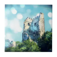 Sparkling Blue Fairytale Castle Ruin Ceramic Tile