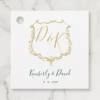 Monogrammed Gold Crest and Forest Green Wedding Favor Tags