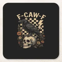 Halloween F-Caw-F Raven Bird F-Caw-F Crow Checkere Square Paper Coaster