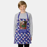 Snowman Christmas Pattern Navy Blue Boys Photo Apron