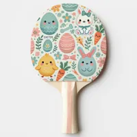 Easter Eggs on Green and White Stripes Ping Pong Paddle