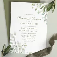 Rustic Watercolor Greenery Floral Rehearsal Dinner Invitation