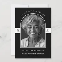Elegant Modern In Loving Memory Arch Photo Funeral Invitation