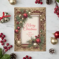 Vintage Christmas Ornaments and Pine Boughs Holiday Card