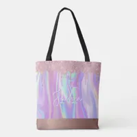 Monogram Metallic Rose Gold Glitter & Iridescent Tote Bag