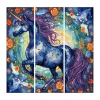 Beautiful Blue Unicorn Triptych