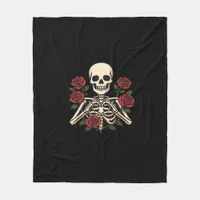 Skeleton Heart Hands With Red Roses – Romantic Got Fleece Blanket