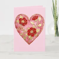 Red Roses and Gold Anniversary Valentine's Day Card