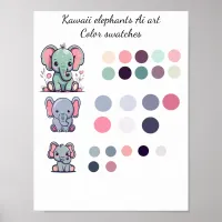 Kawaii elephants Ai Art Poster