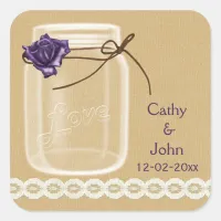 burlap and purple rose mason jar envelope seals