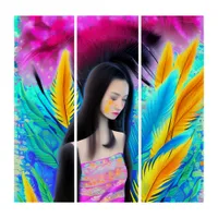 Abstract Beautiful but Sad Asian Girl Colorful AI Triptych