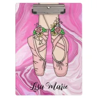 Personalized Ballet Slippers Pink and White Marble Clipboard